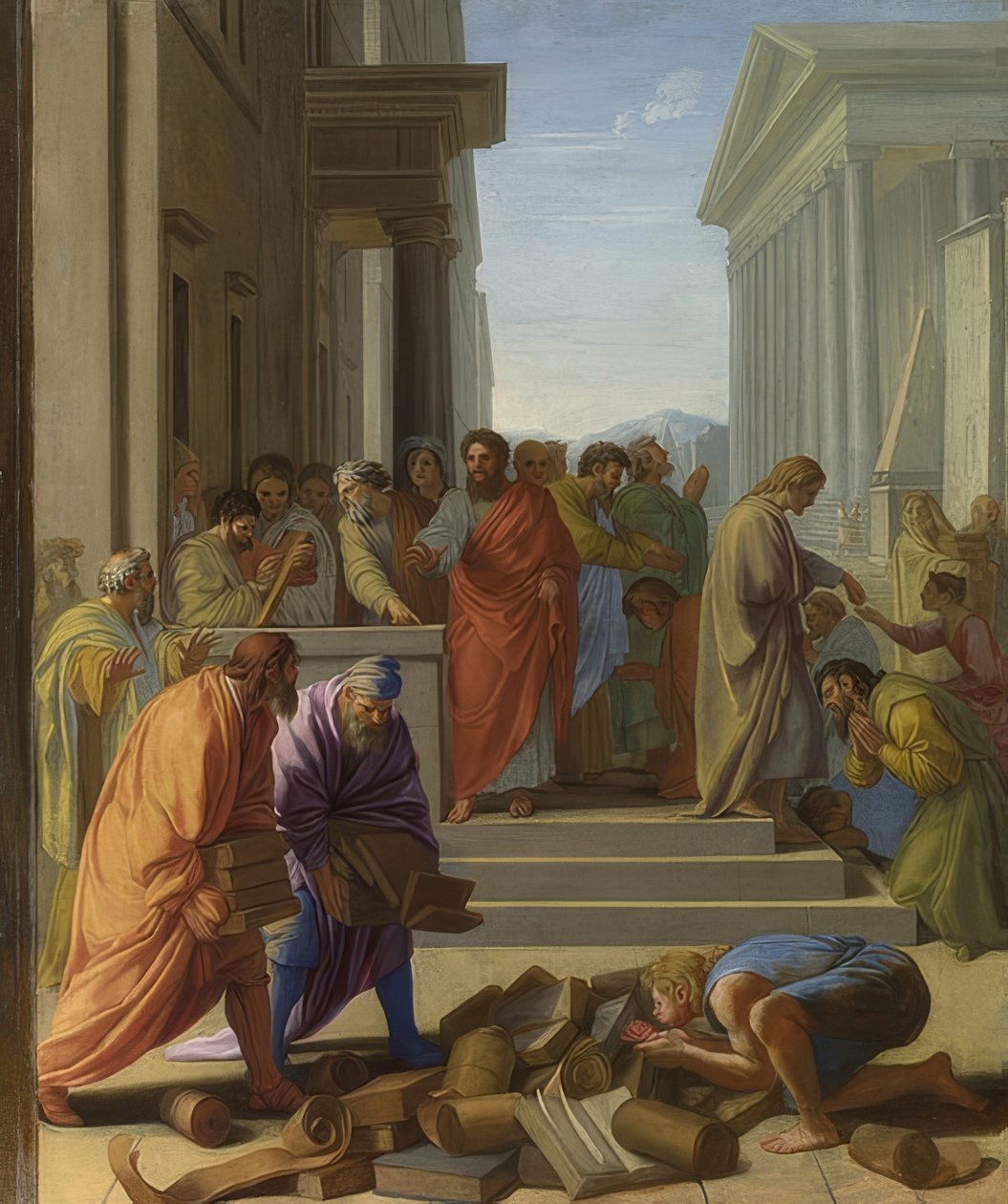 Apostel Paulus predikt in Efeze door Eustache Le Sueur