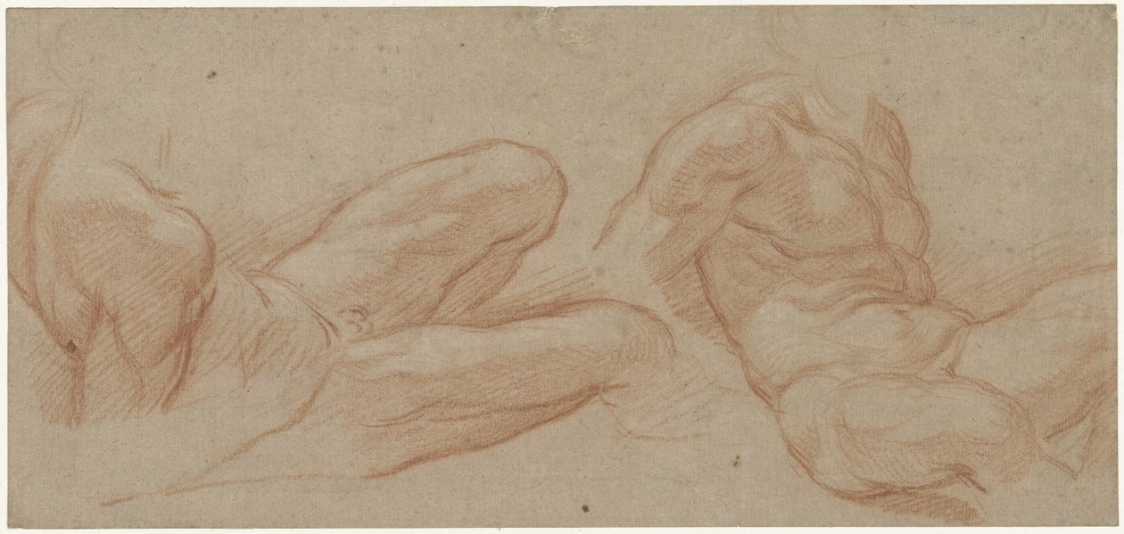 Twee studies van een liggende, naakte man door Eustache Lesueur