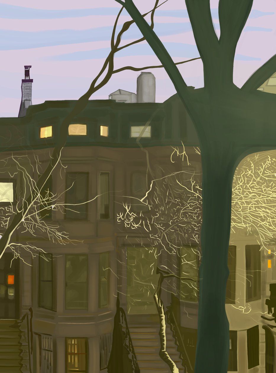 Brownstone bij nacht (digitale kunst) door Evan Sklar