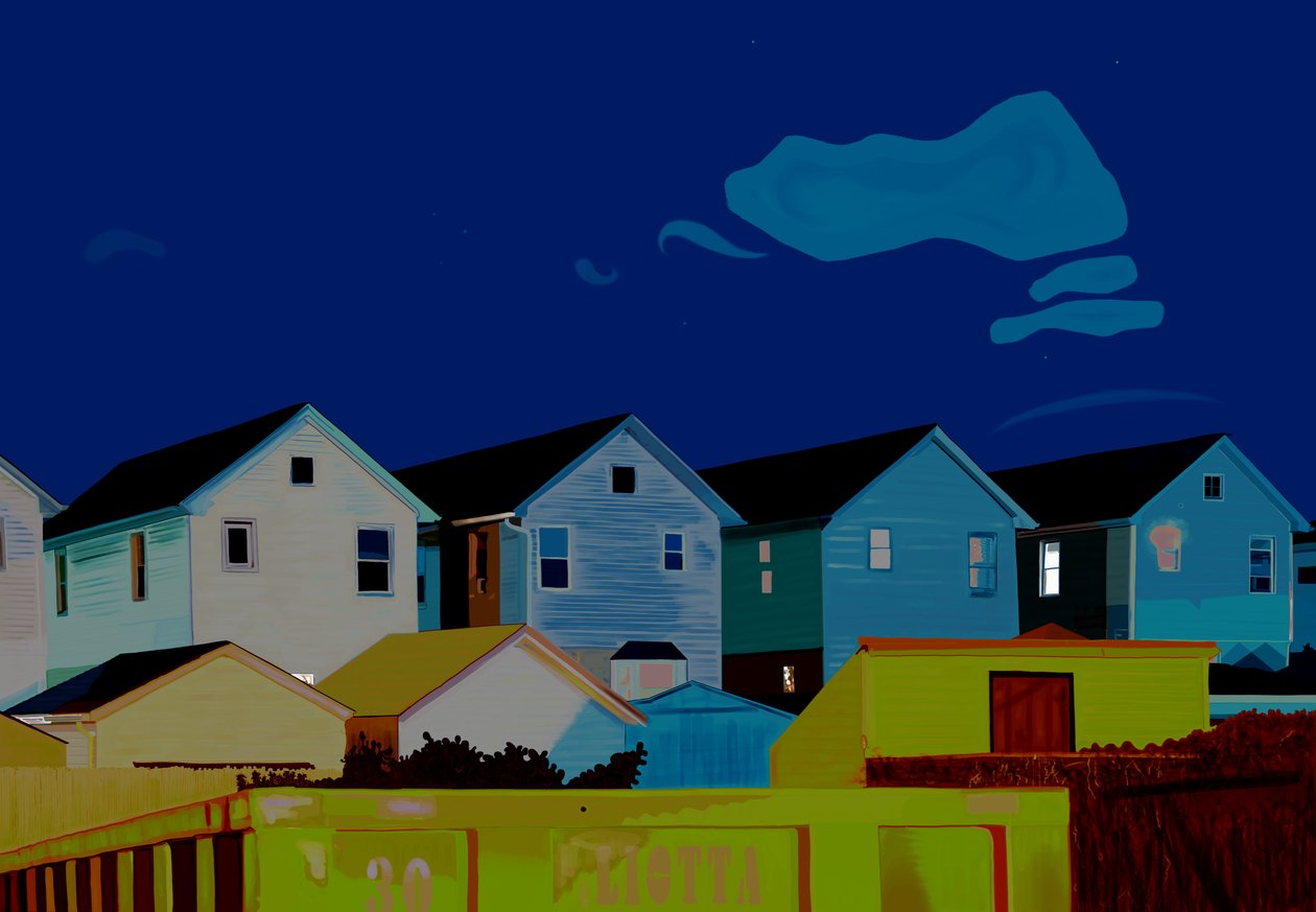 Huizen in Queens (digitale kunst) door Evan Sklar