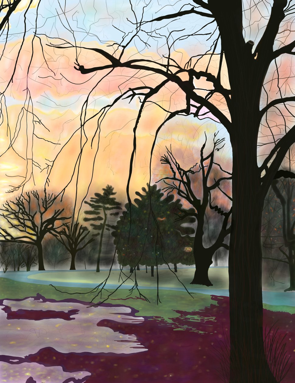 Prospect Park, Bomen (digitale kunst) door Evan Sklar