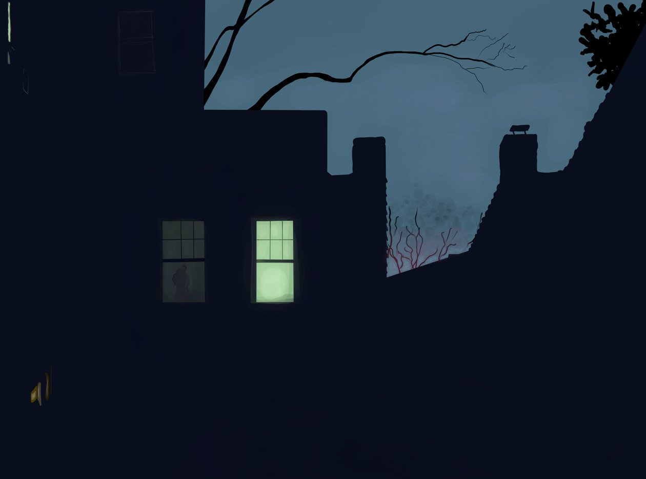 achterruit, winter, schemering, Brooklyn (digitale kunst) door Evan Sklar