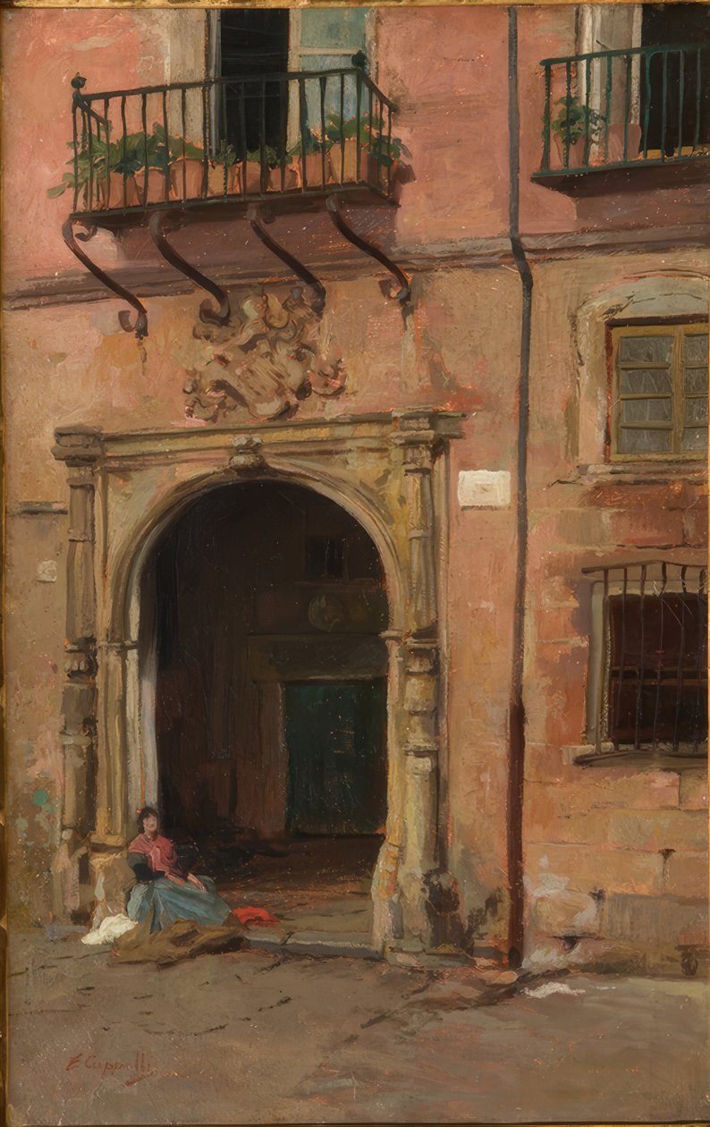 Meisje voor de deur door Evaristo Cappelli