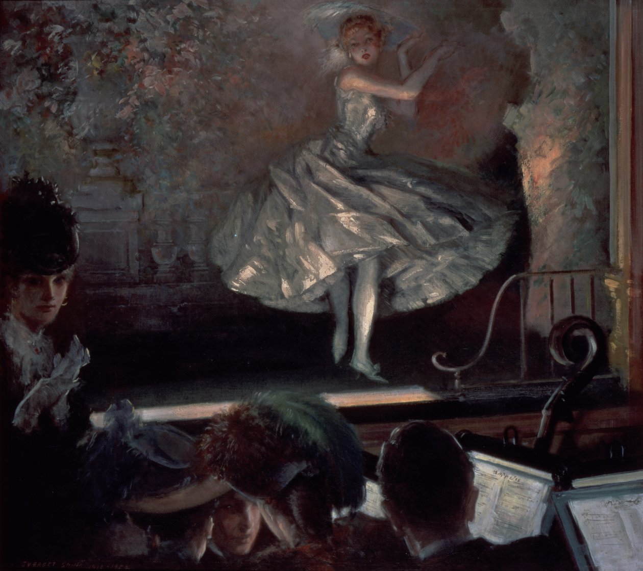 Danseres in Wit voor de Footlights door Everett Shinn