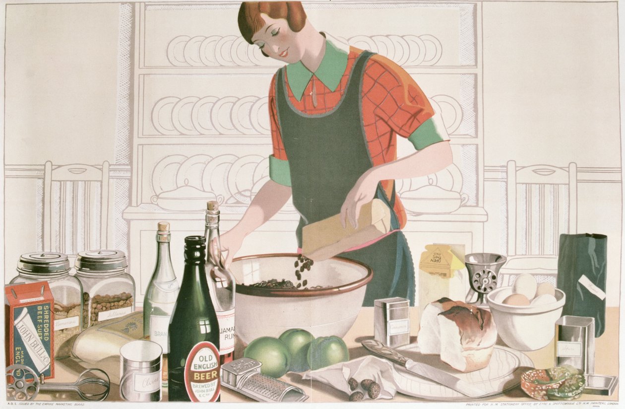 De kerstpudding, poster 1928 door F.C. Harrison
