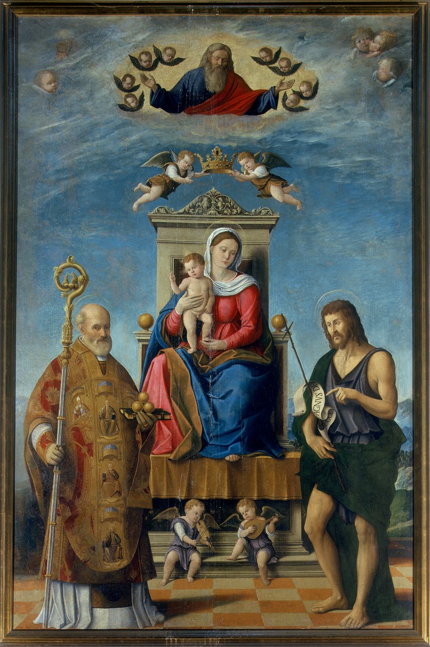 Madonna en Kind met Heiligen Nicolaas en Johannes de Doper door Fabrizio Santafede