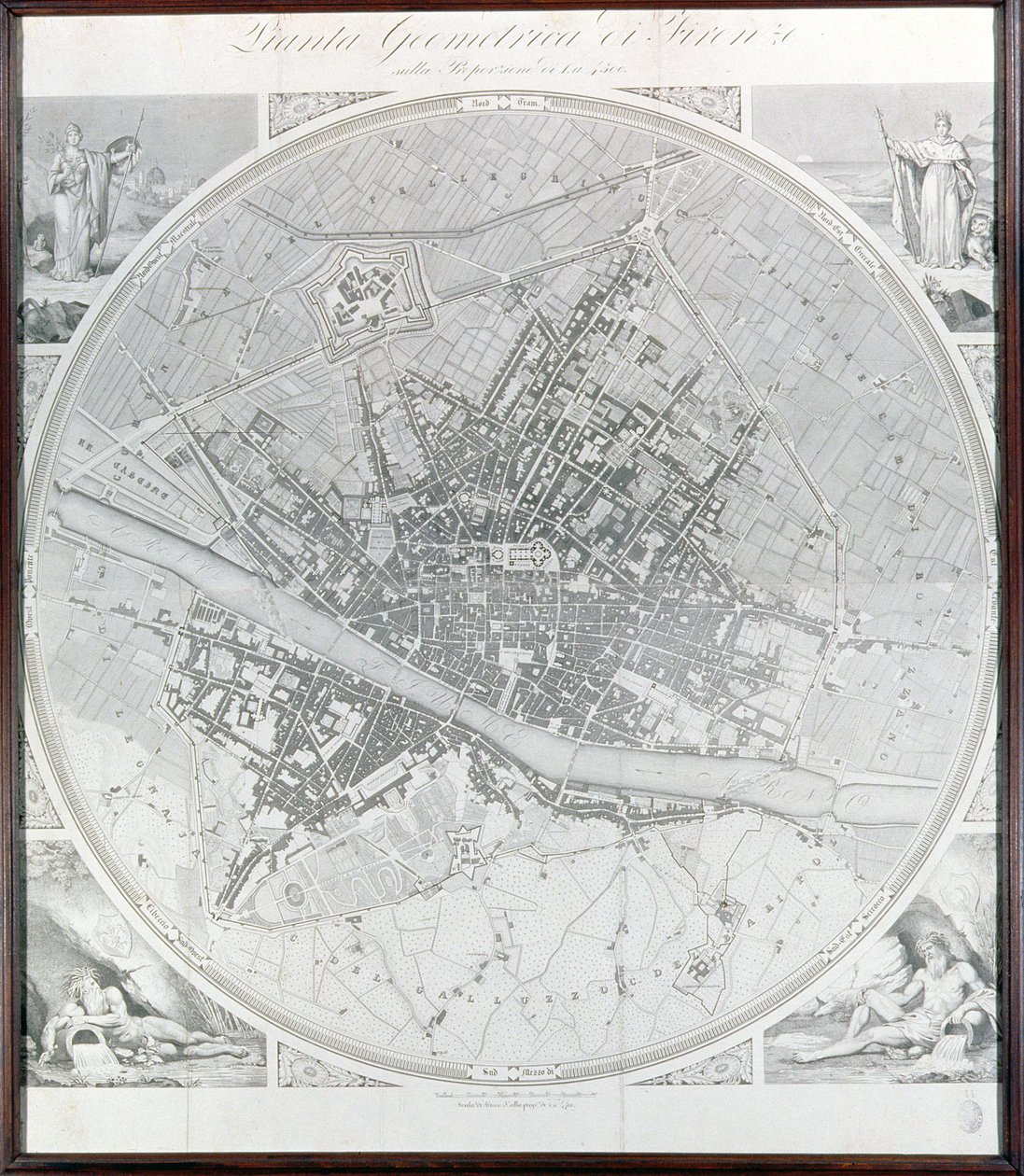 Kaart van Florence, 1843 en 1866 door Fantozzi