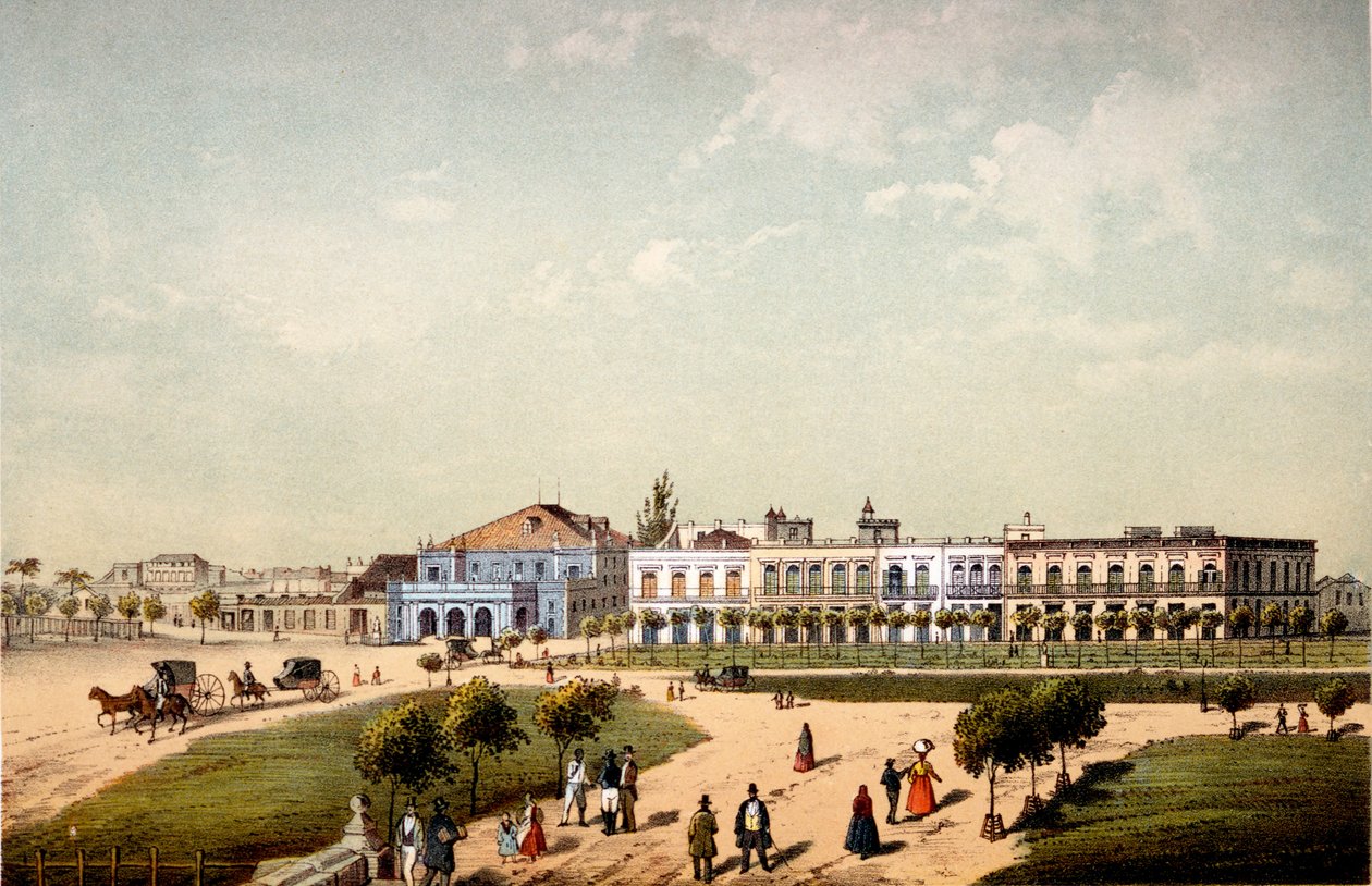 Teatro de Tacon en een deel van Paseo de Isabel II, gezien vanaf de Poort van Monseratte, 1840 door Federico Mialhe