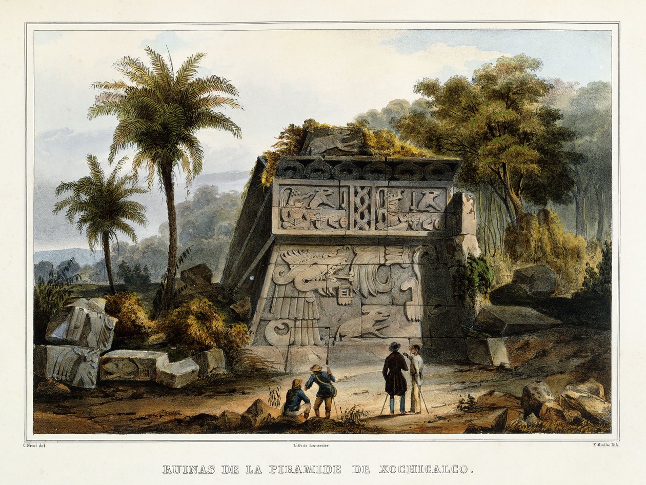 Ruïnes van de piramide van Xochicalco, 1839? door Federico Mialhe