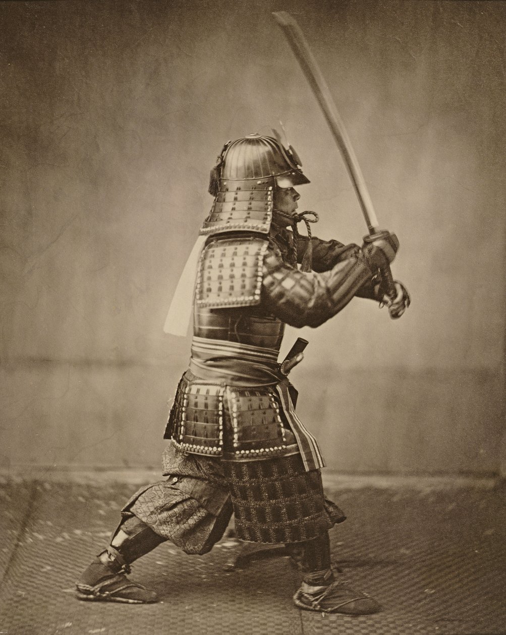 Samurai met opgeheven zwaard, c.1860 door Felice Beato