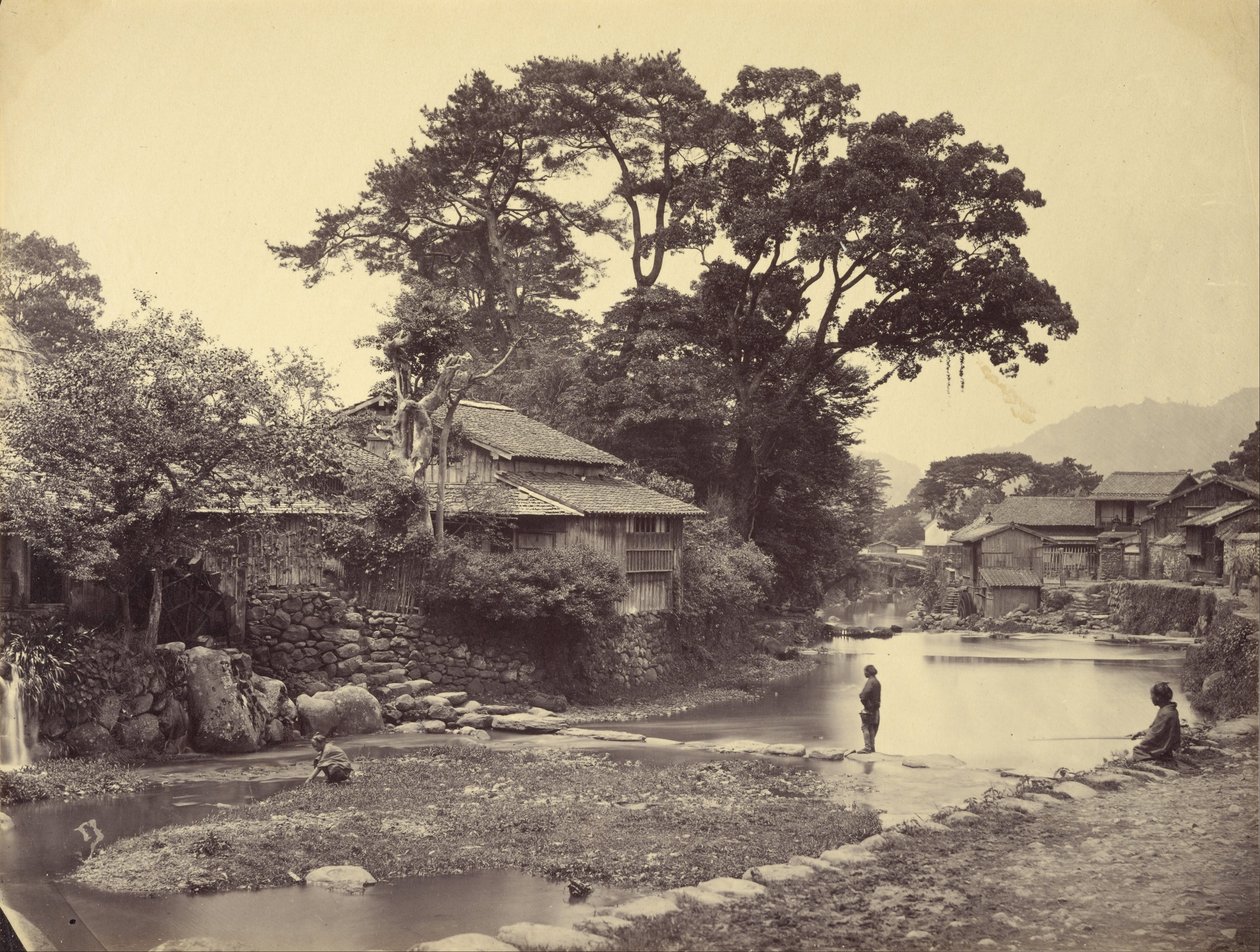 Uitzicht in de inheemse stad, Nagasaki door Felice Beato