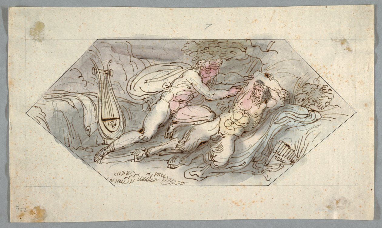 Tekening, Apollo vilt Marsyas, 1796-98 door Felice Giani