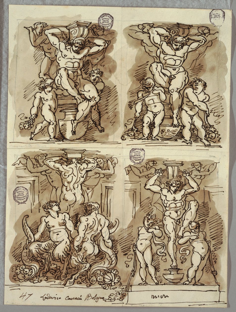 Vier Hermen, studies naar de Carracci door Felice Giani