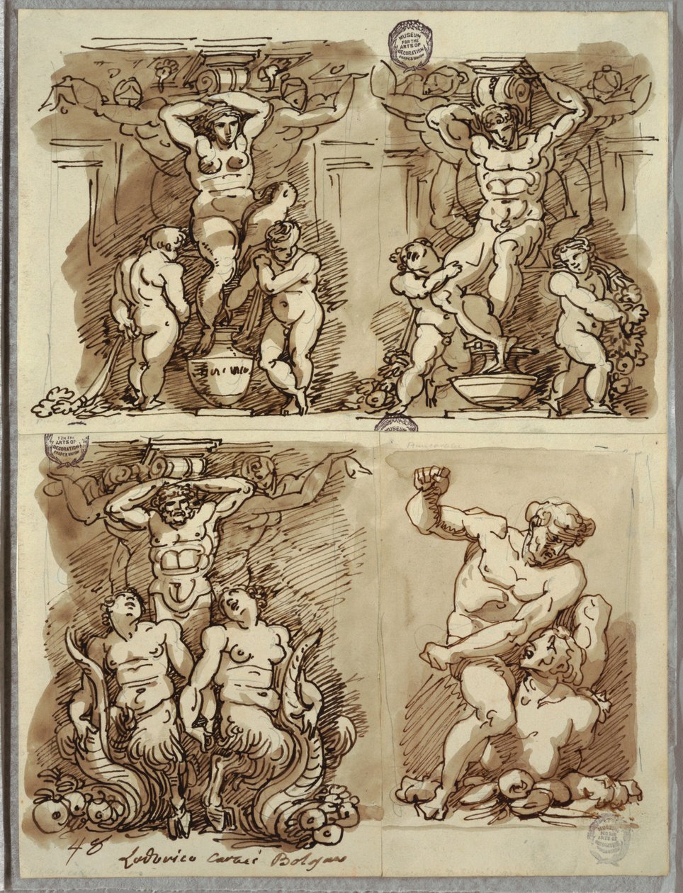 Drie Hermen, studies naar Carracci door Felice Giani