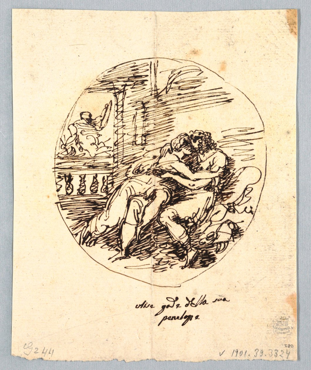 Odysseus en Penelope omhelzen elkaar door Felice Giani