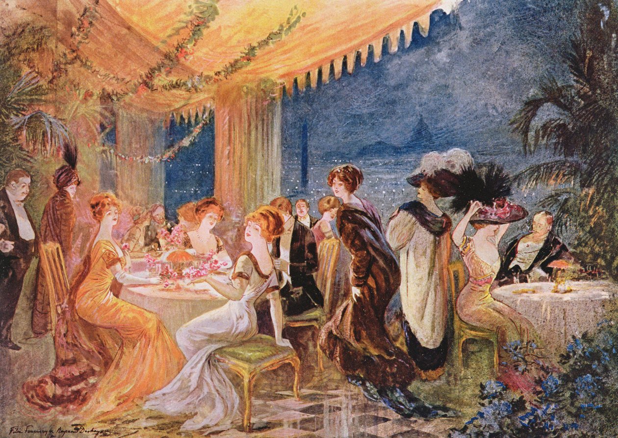 Een soiree in een Parijs restaurant, advertentie voor The Furrier Revillon in Le Figaro Illustre, 1910 door Felix Fournery