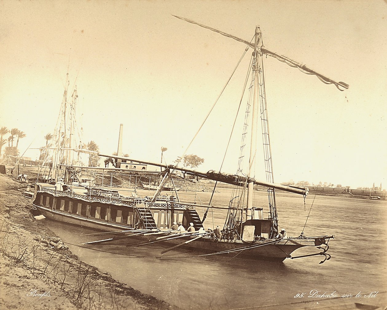 Egyptische boot op de Nijl, in Egypte door Félix Bonfils