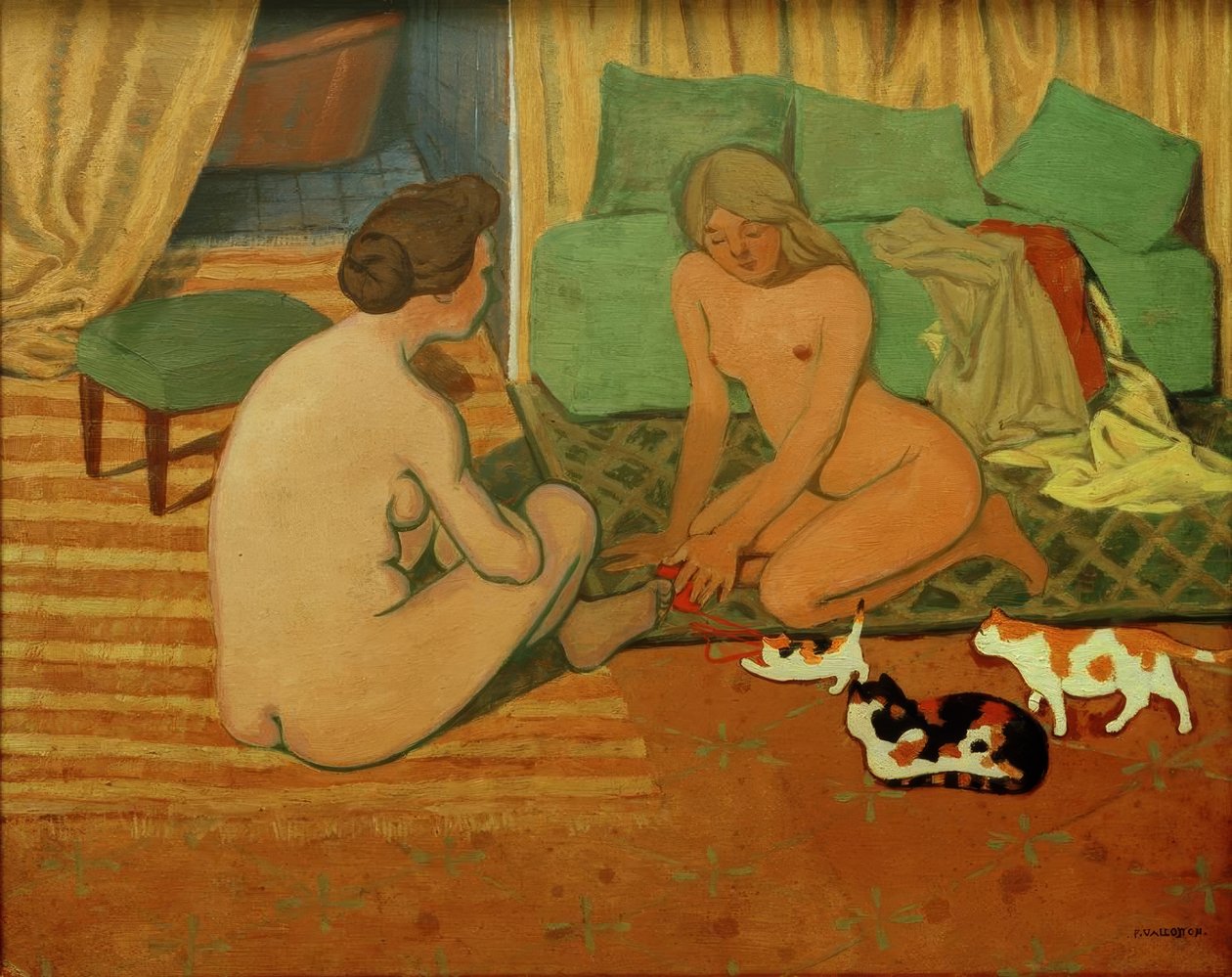 Naakte vrouwen met katten | Felix Edouard Vallotton