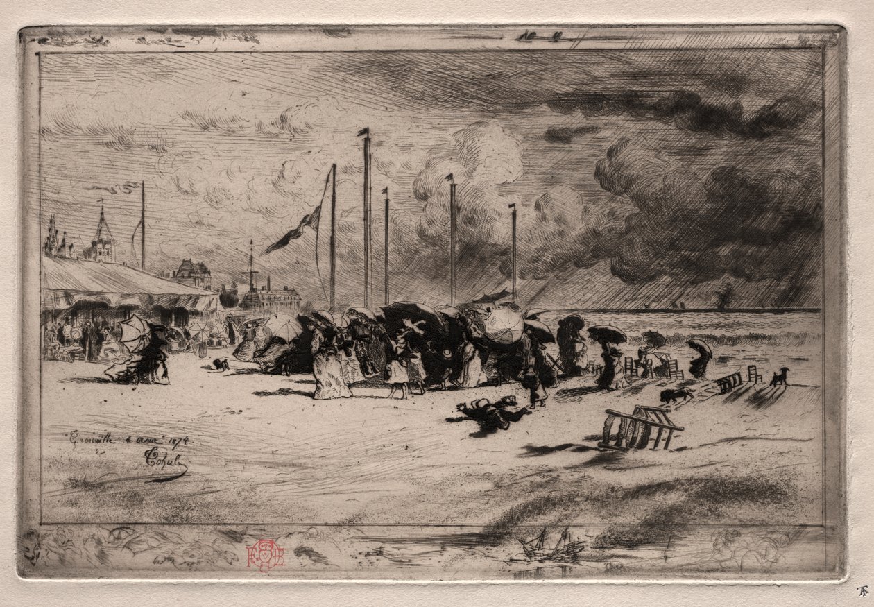 Een bui in Trouville door Felix Hilaire Buhot