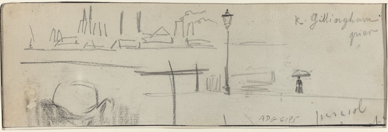 Gillingham Pier, Londen [verso], ca. 1884 door Felix Hilaire Buhot