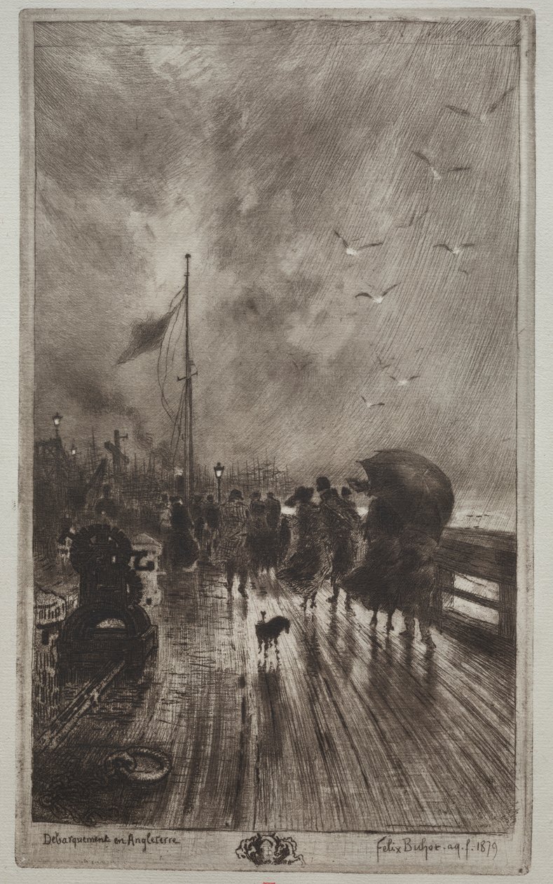 Landing in Engeland door Felix Hilaire Buhot