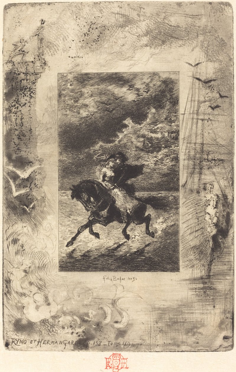 Ryno et Hermangarde door Felix Hilaire Buhot