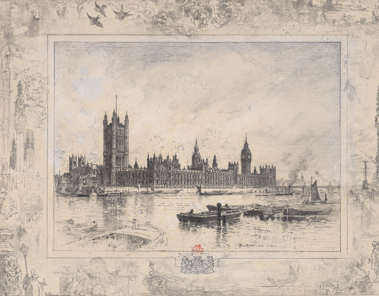 Westminster Palace, 1884 door Felix Hilaire Buhot