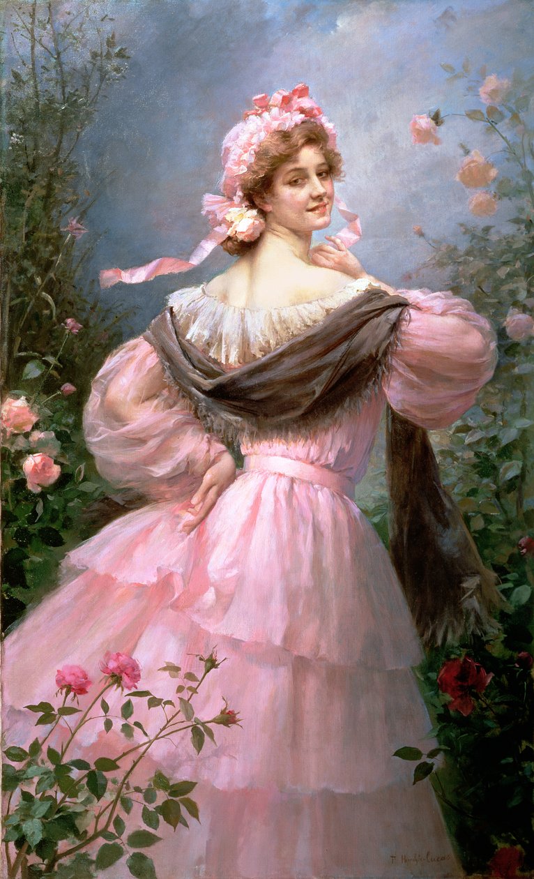 Elegante vrouw in een rozentuin door Felix Hippolyte Lucas