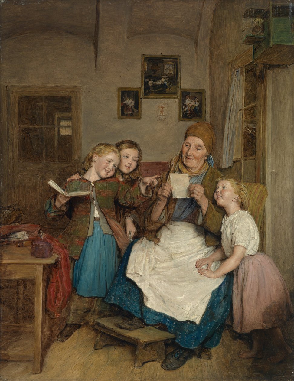 Grootmoeder met drie kleinkinderen door Ferdinand Georg Waldmuller