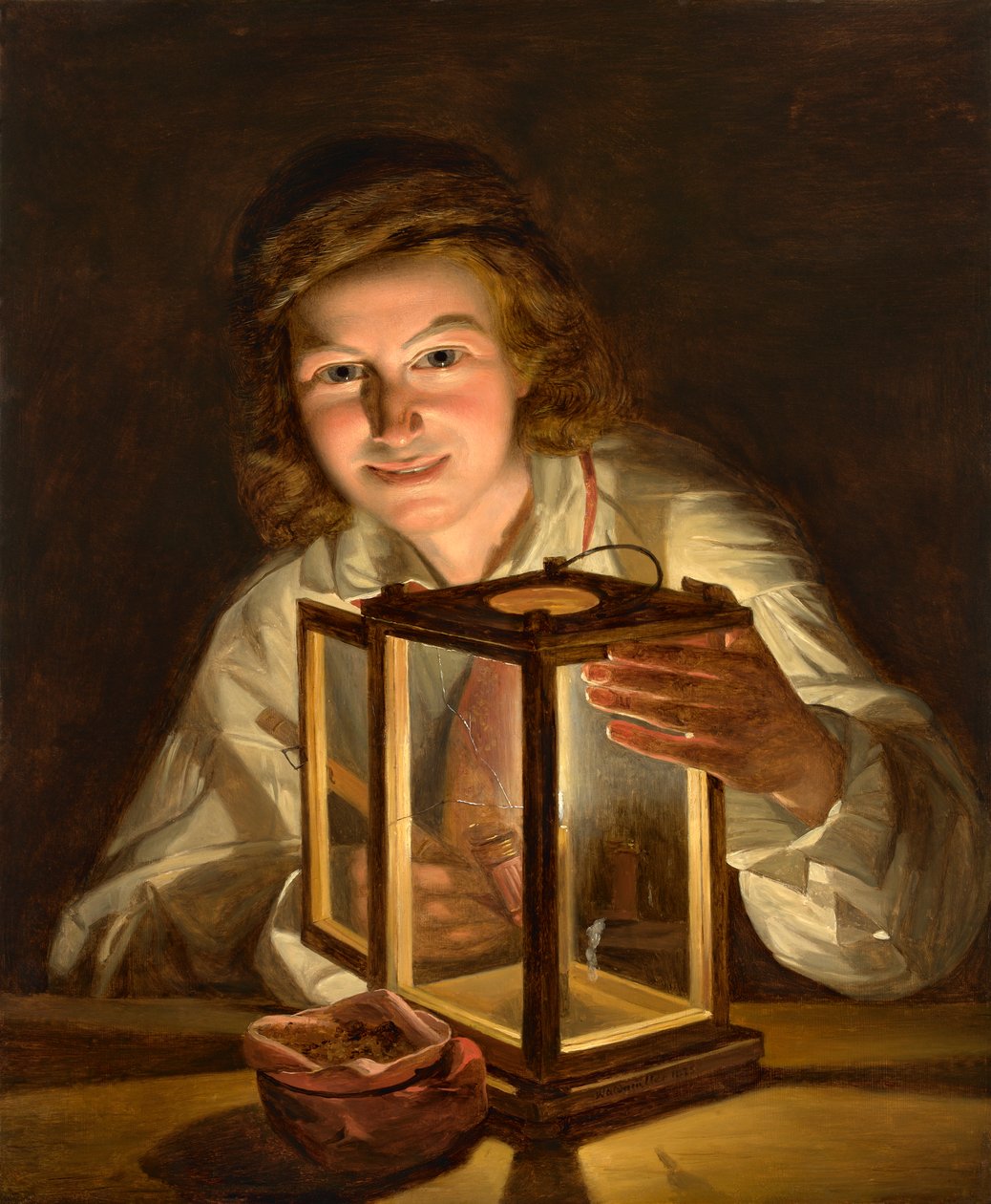 Jongen met een stal lantaarn door Ferdinand Georg Waldmuller
