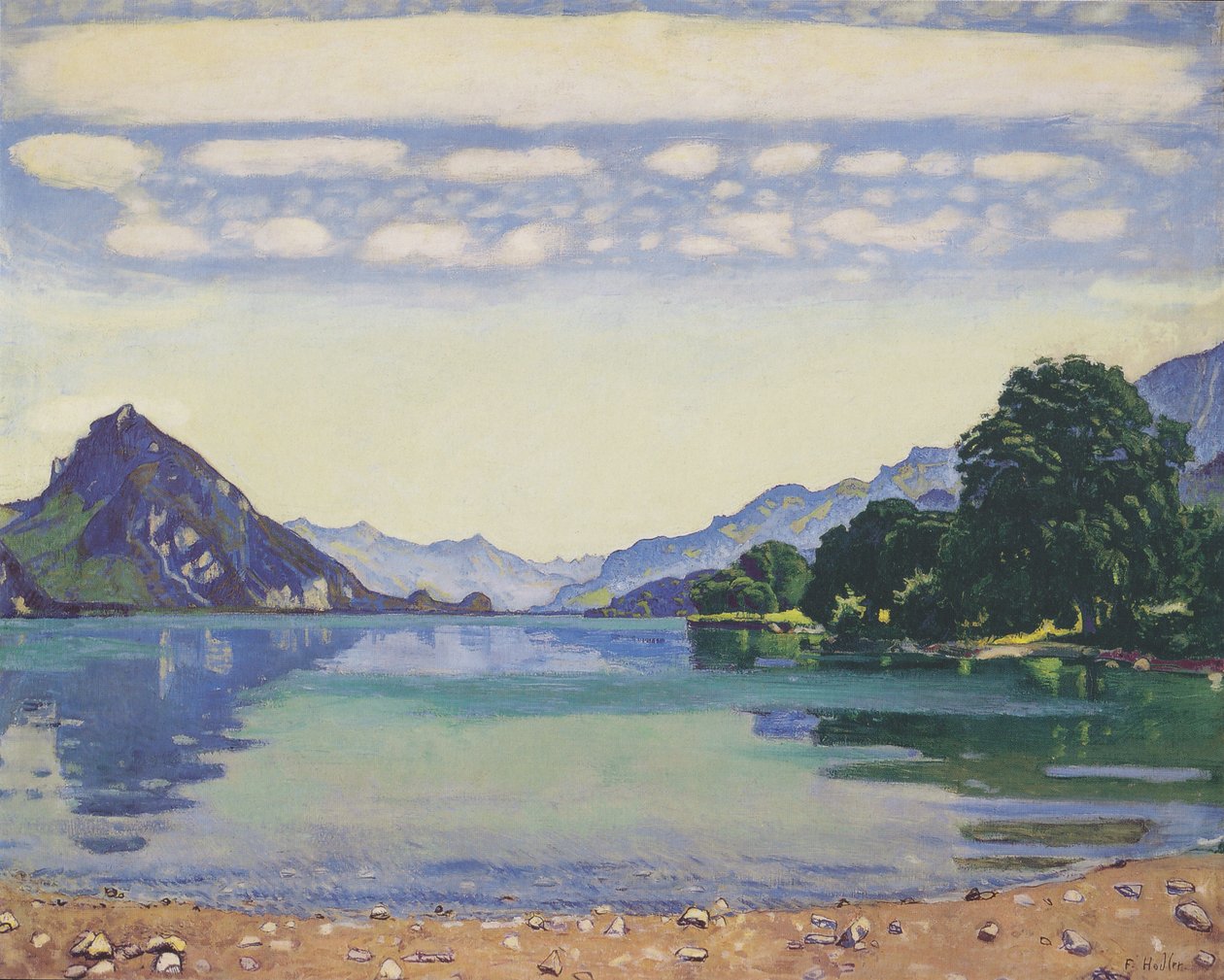 Het Meer van Thun vanuit Lessigen door Ferdinand Hodler