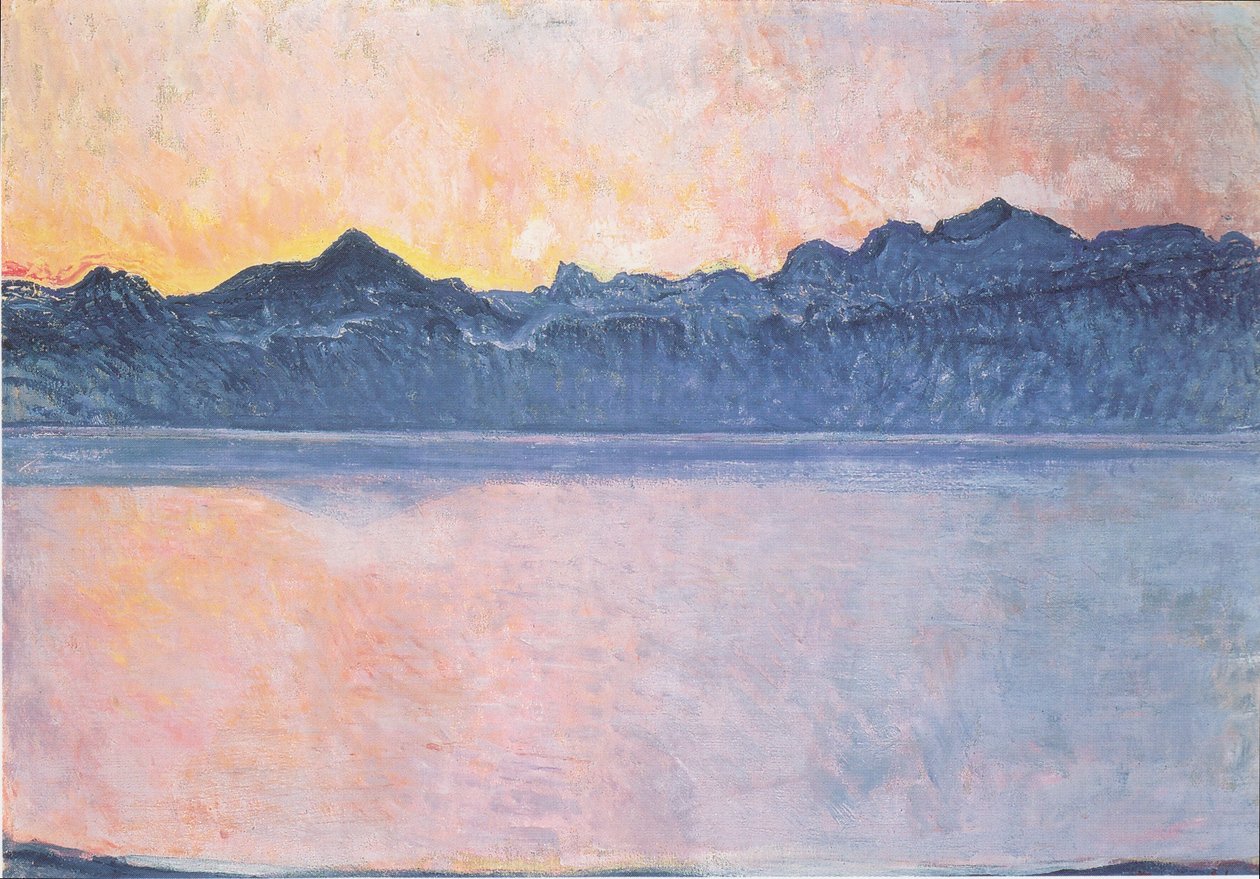 Meer van Genève met Mont-Blanc in het ochtendlicht door Ferdinand Hodler