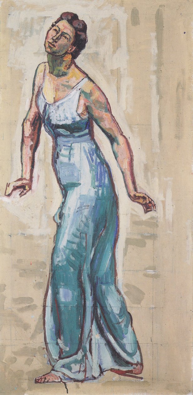 Lopende Vrouw in Blauwe Kleding door Ferdinand Hodler