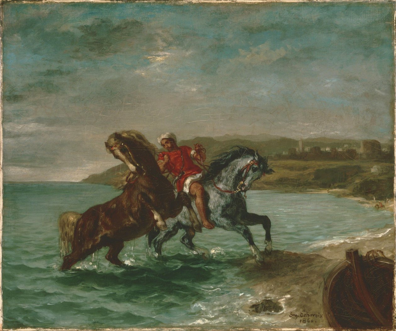 Paarden die uit de zee komen door Ferdinand Victor Eugene Delacroix