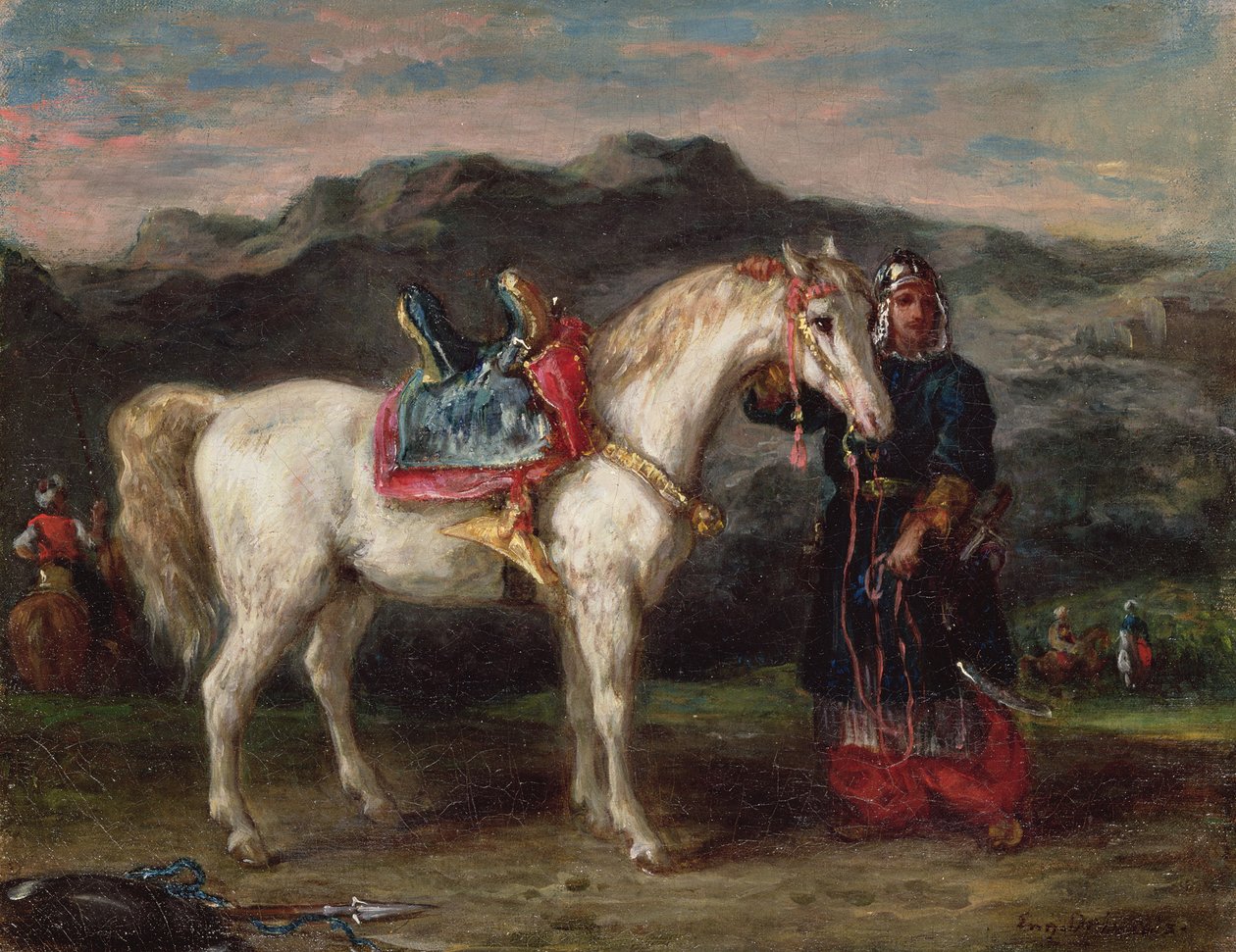 Circassiaan met een paard door Ferdinand Victor Eugene Delacroix