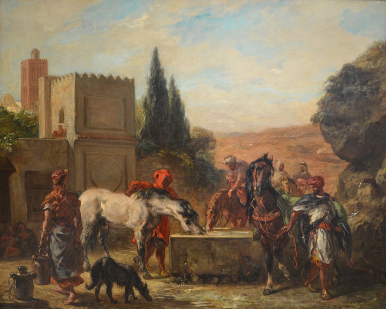 Paarden bij een fontein door Ferdinand Victor Eugene Delacroix
