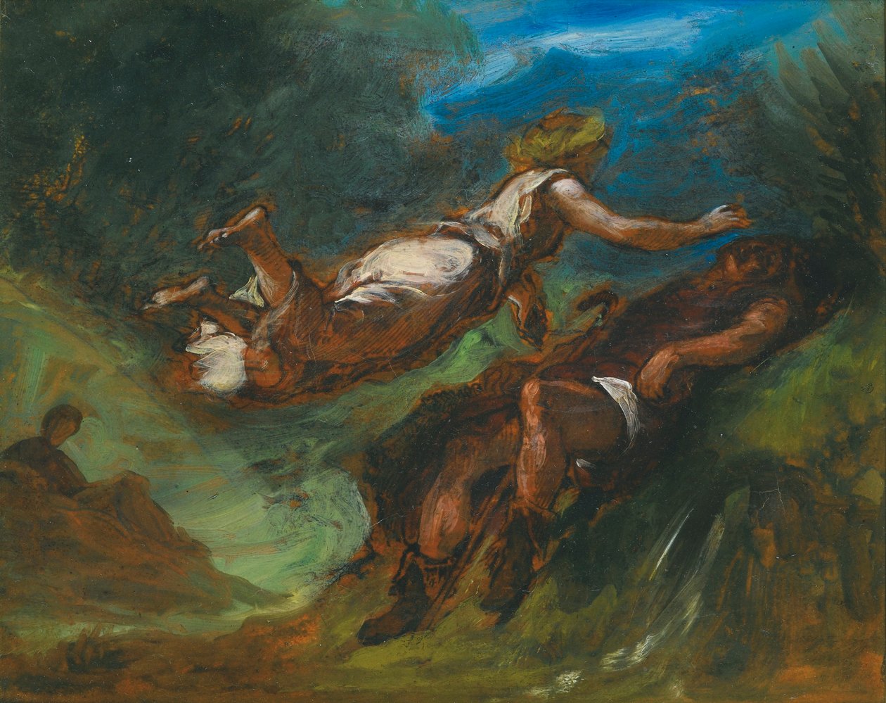 Hesiodus en de muze door Ferdinand Victor Eugene Delacroix