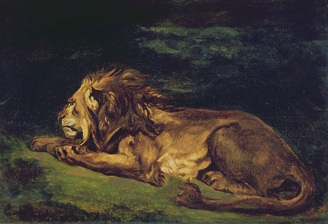 Rustende leeuw door Ferdinand Victor Eugene Delacroix