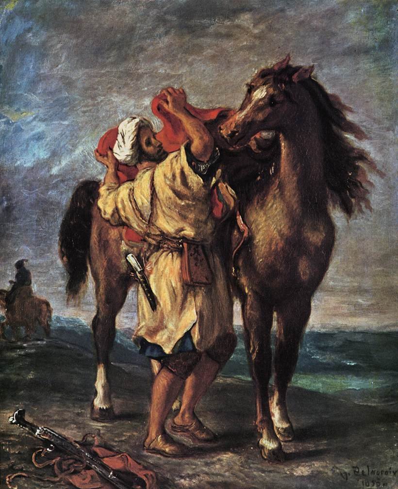 Marokkaan en zijn paard door Ferdinand Victor Eugene Delacroix