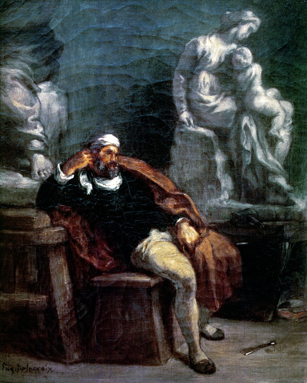 Michelangelo in zijn studio door Ferdinand Victor Eugene Delacroix