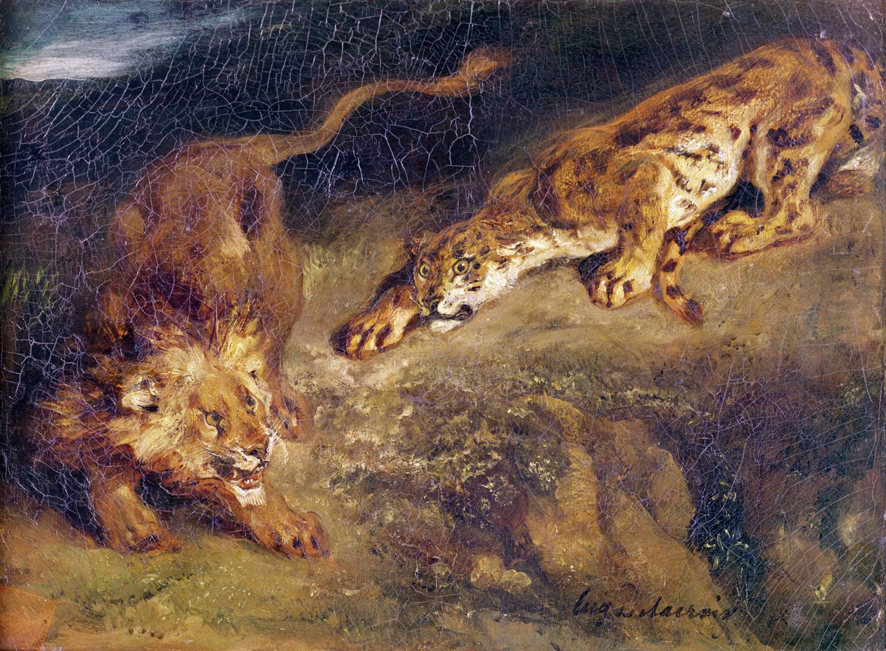 Tijger en Leeuw door Ferdinand Victor Eugene Delacroix