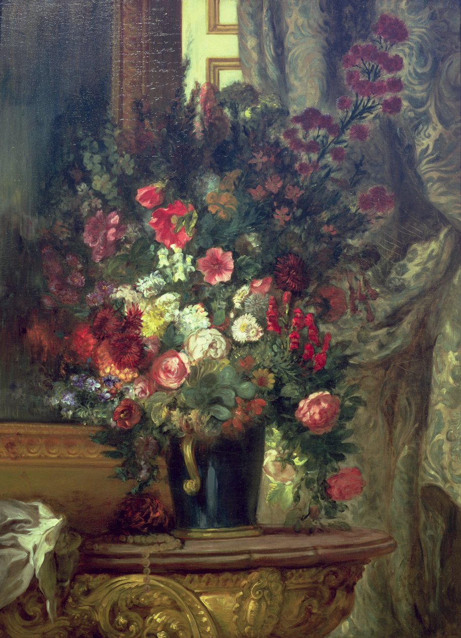 Vaas met Bloemen op een Console door Ferdinand Victor Eugene Delacroix