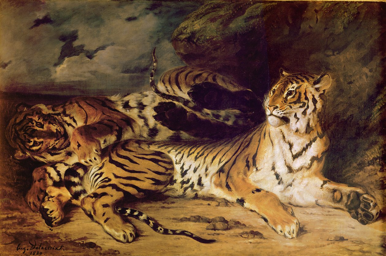 Jonge tijger speelt met zijn moeder, 1830 door Ferdinand Victor Eugene Delacroix