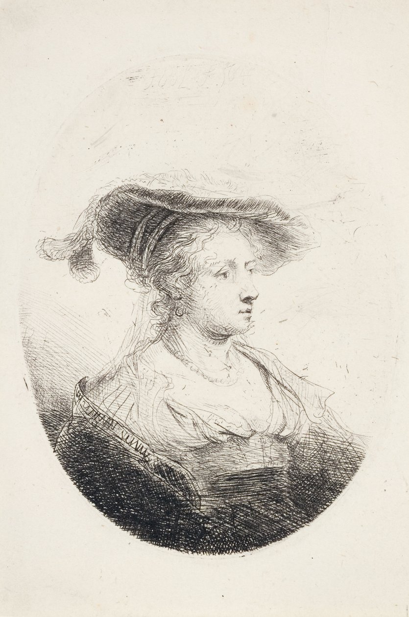 Jonge Dame met Gevederde Hoed, 1644 door Ferdinand Bol