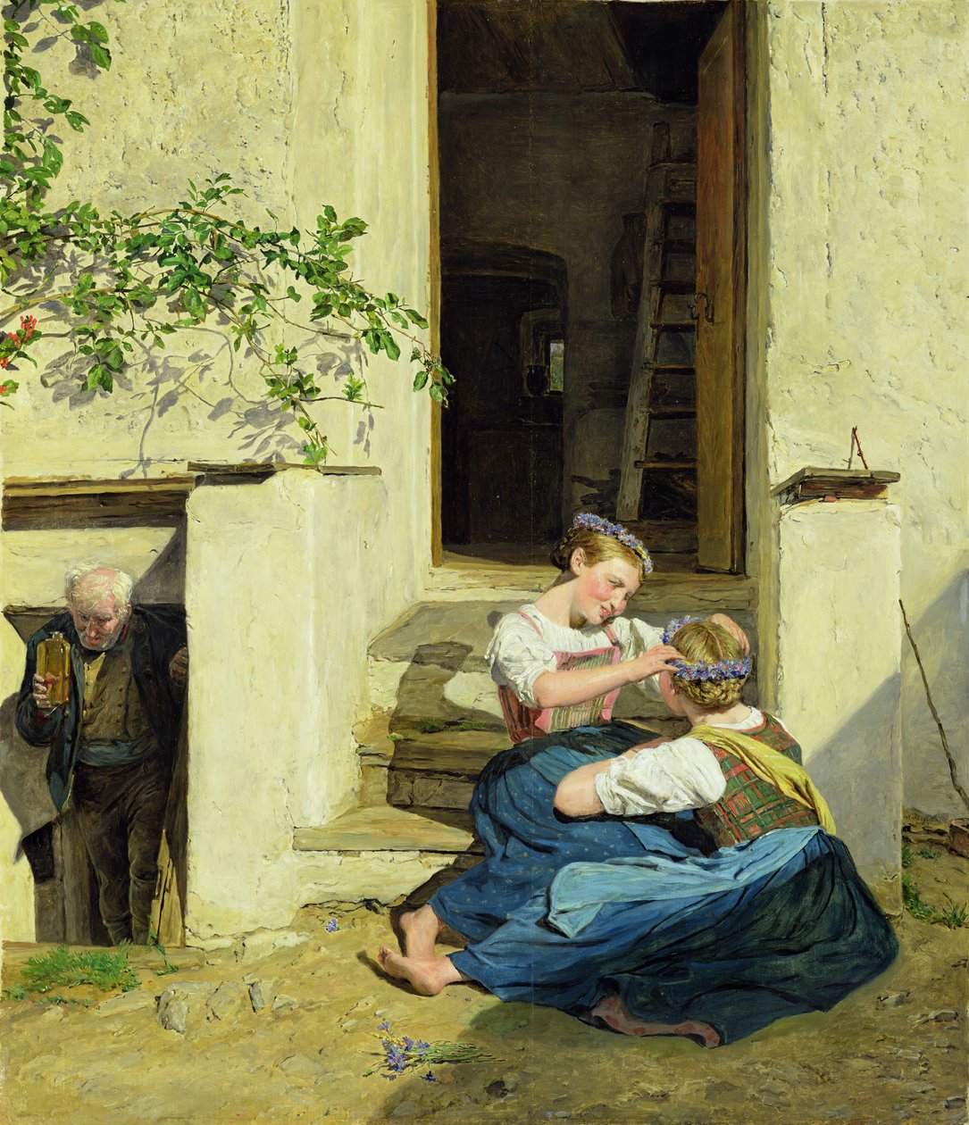 Meisjes die kransen maken, 1846 door Ferdinand Georg Waldmuller