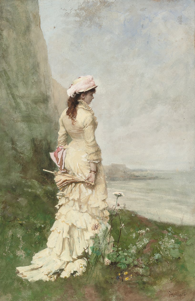 Een elegante dame aan zee door Ferdinand Heilbuth