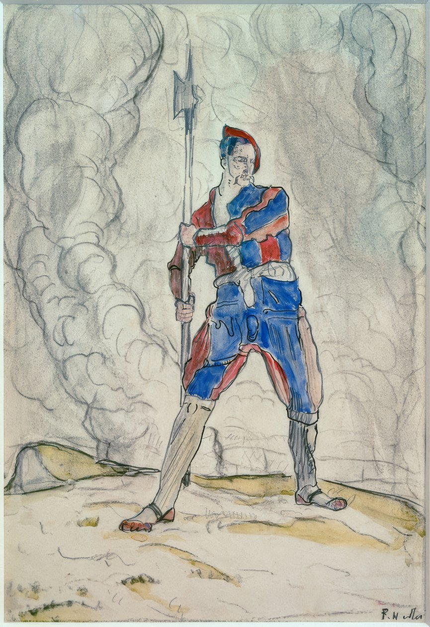 Staande landsknecht, studie voor de Slag bij Marignano door Ferdinand Hodler