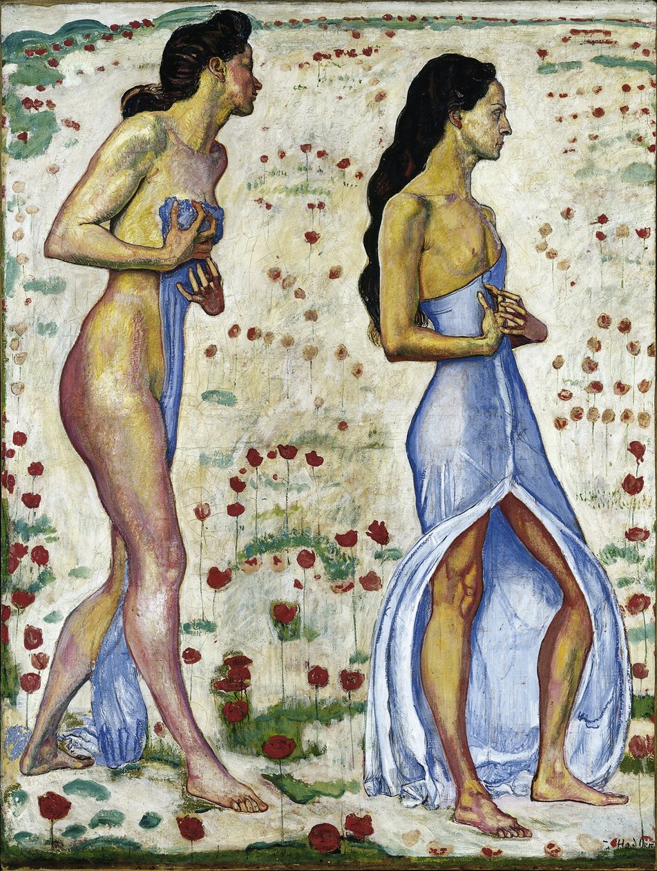 Twee vrouwen in bloemen emotie 1a door Ferdinand Hodler
