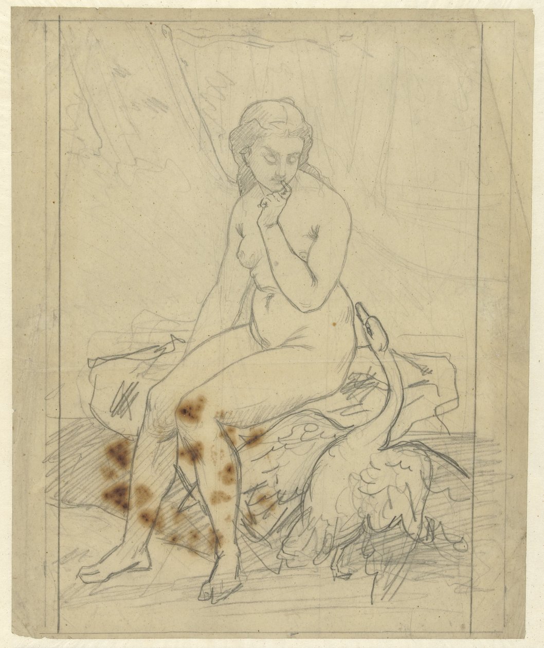 Zittende Leda met de zwaan door Ferdinand Roybet