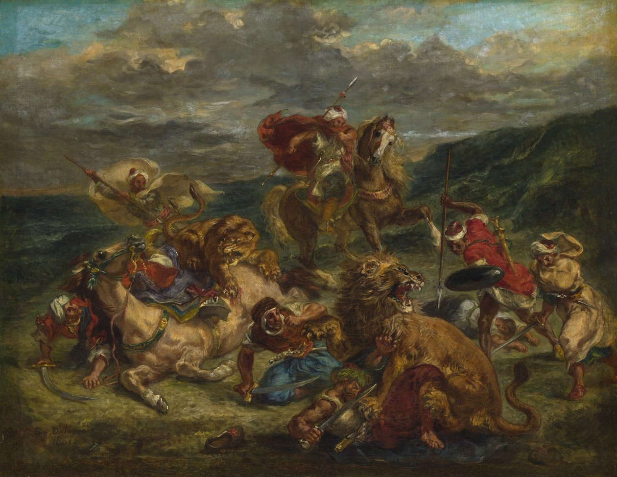 Leeuwenjacht, 1860-61 door Ferdinand Victor Eugene Delacroix